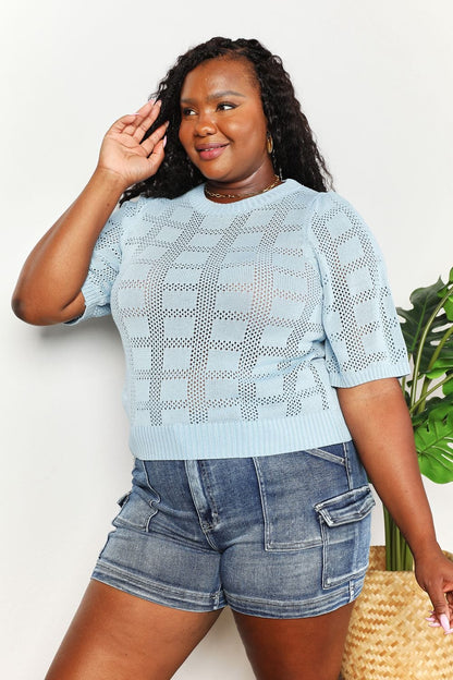 Mandy Ribbed Trim Round Neck Knit Top - Fashorio