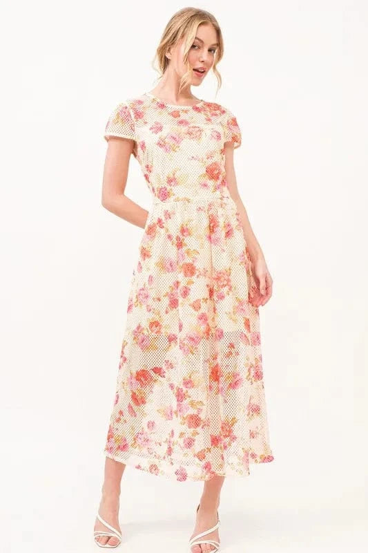 And The Why Fish-Net Floral Printed Midi Dress Multi - Fashorio