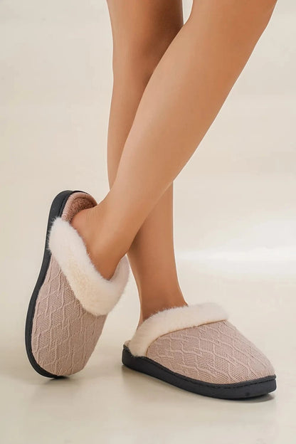 Thermal Faux Fur Round Toe Slippers Dust Storm - Fashorio