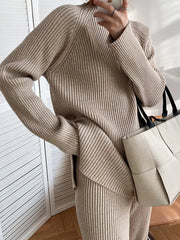 Fashorio Dust Storm / One Size Mock Neck Raglan Sleeve Top and Pants Sweater Set