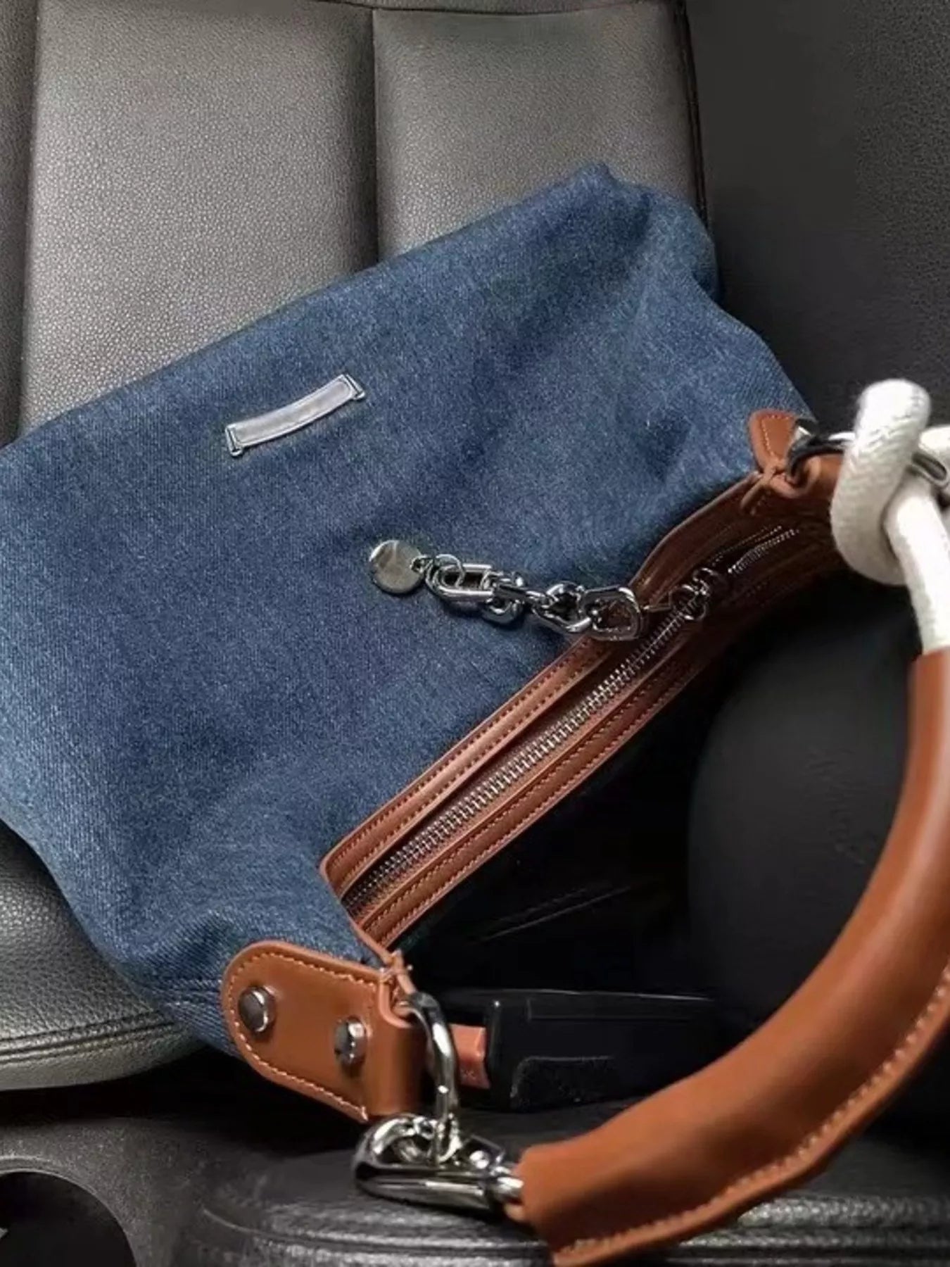 Fashorio Dusty Blue / One Size Denim Shoulder Bag with Leather Handle