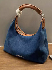 Fashorio Dusty Blue / One Size Denim Shoulder Bag with Leather Handle