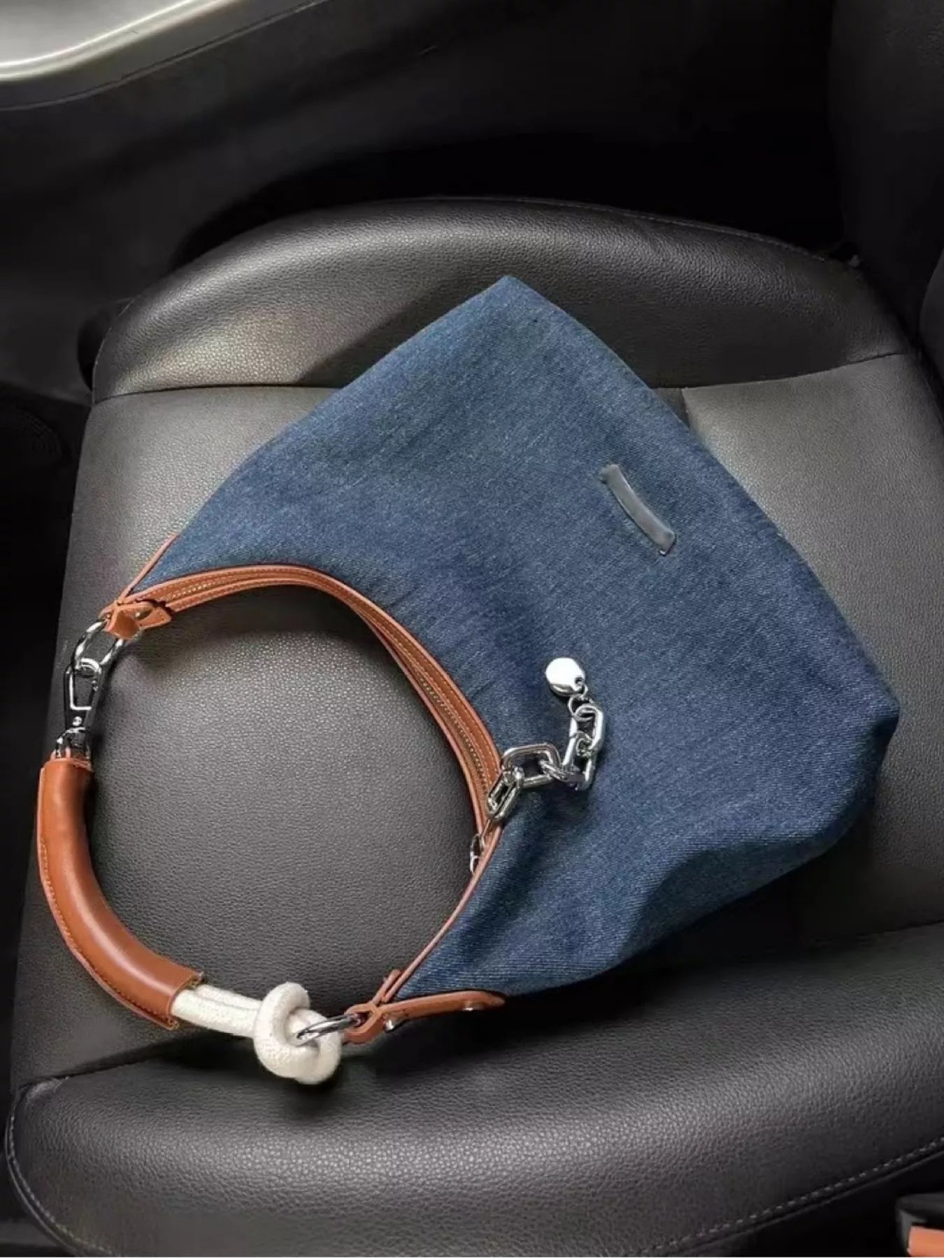 Fashorio Dusty Blue / One Size Denim Shoulder Bag with Leather Handle