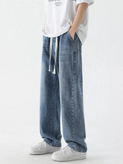 Men's Full Size Wide Leg Relaxed Fit Vintage Wash Jeans Plus Size Dusty Blue - Fashorio