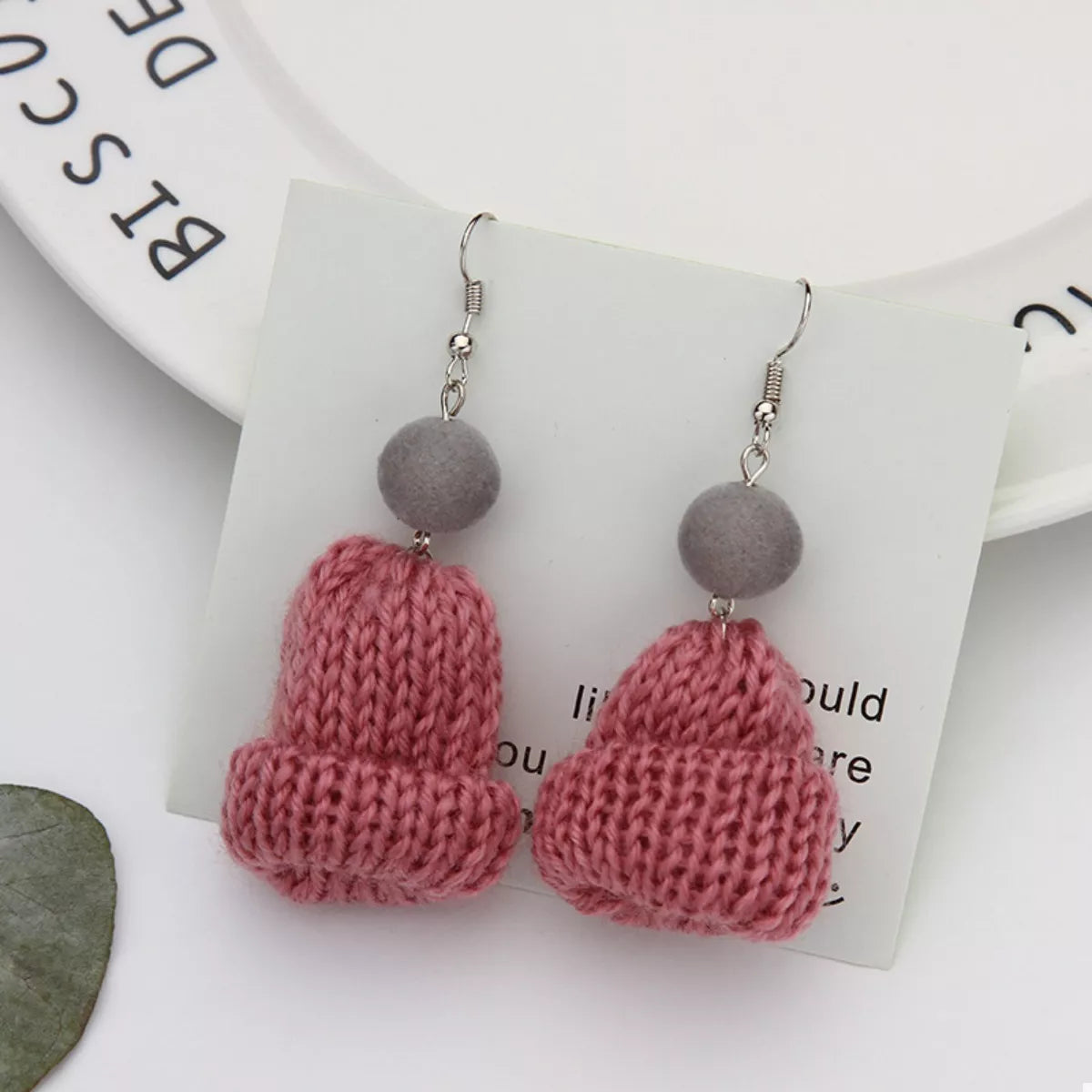 Fashorio Dusty Pink / onesize Christmas Knitted Beanie Earrings
