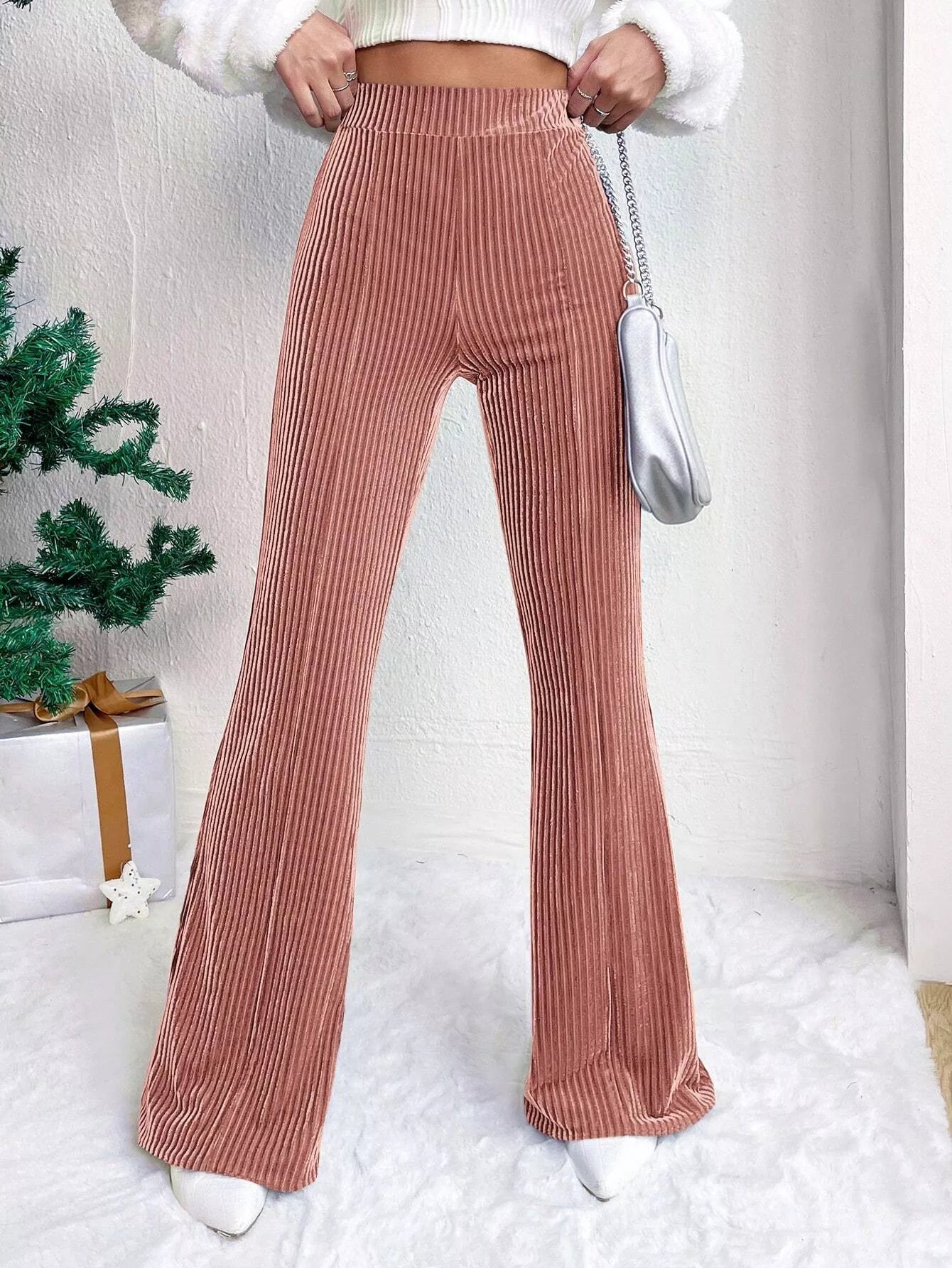 Fashorio Dusty Pink / S Corduroy High Waist Flare Pants