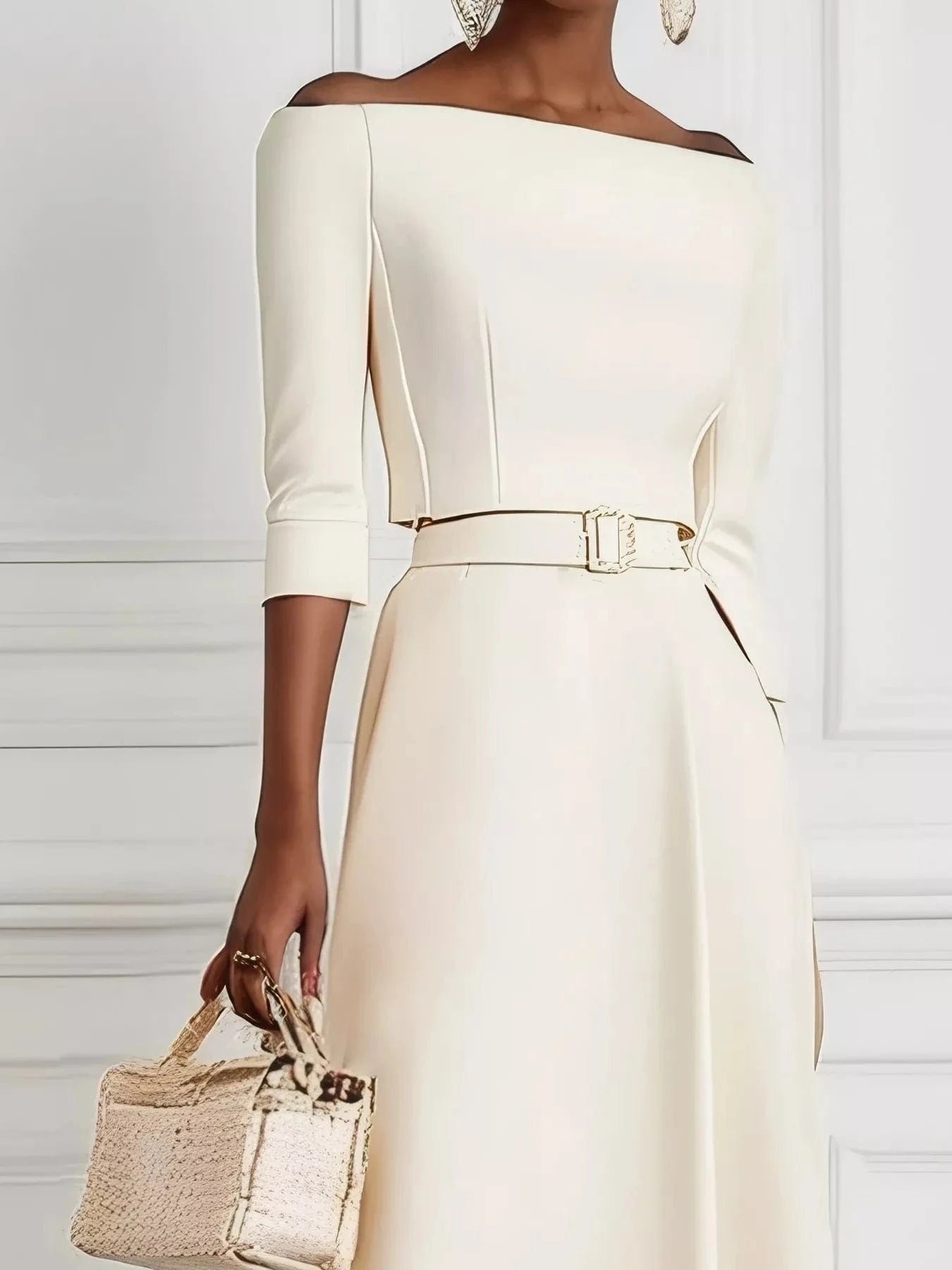 Fashorio Elegant Off-Shoulder Belted Maxi Dress