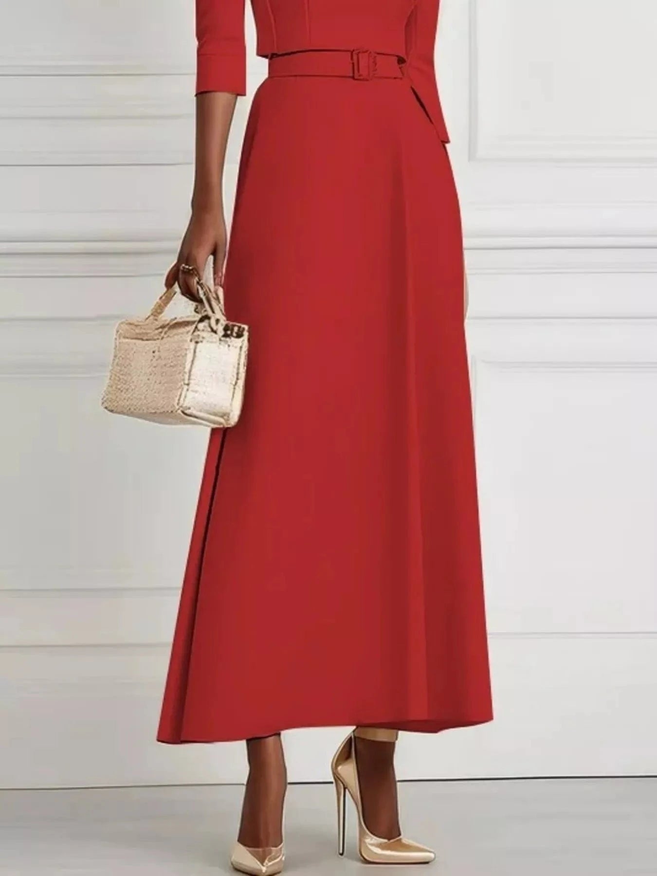 Fashorio Elegant Off-Shoulder Belted Maxi Dress