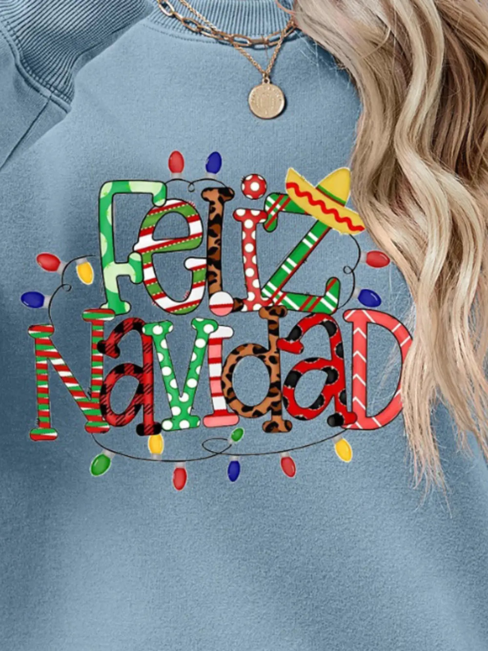 Fashorio FELIZ NAVIDAD Round Neck Drop Shoulder Sweatshirt