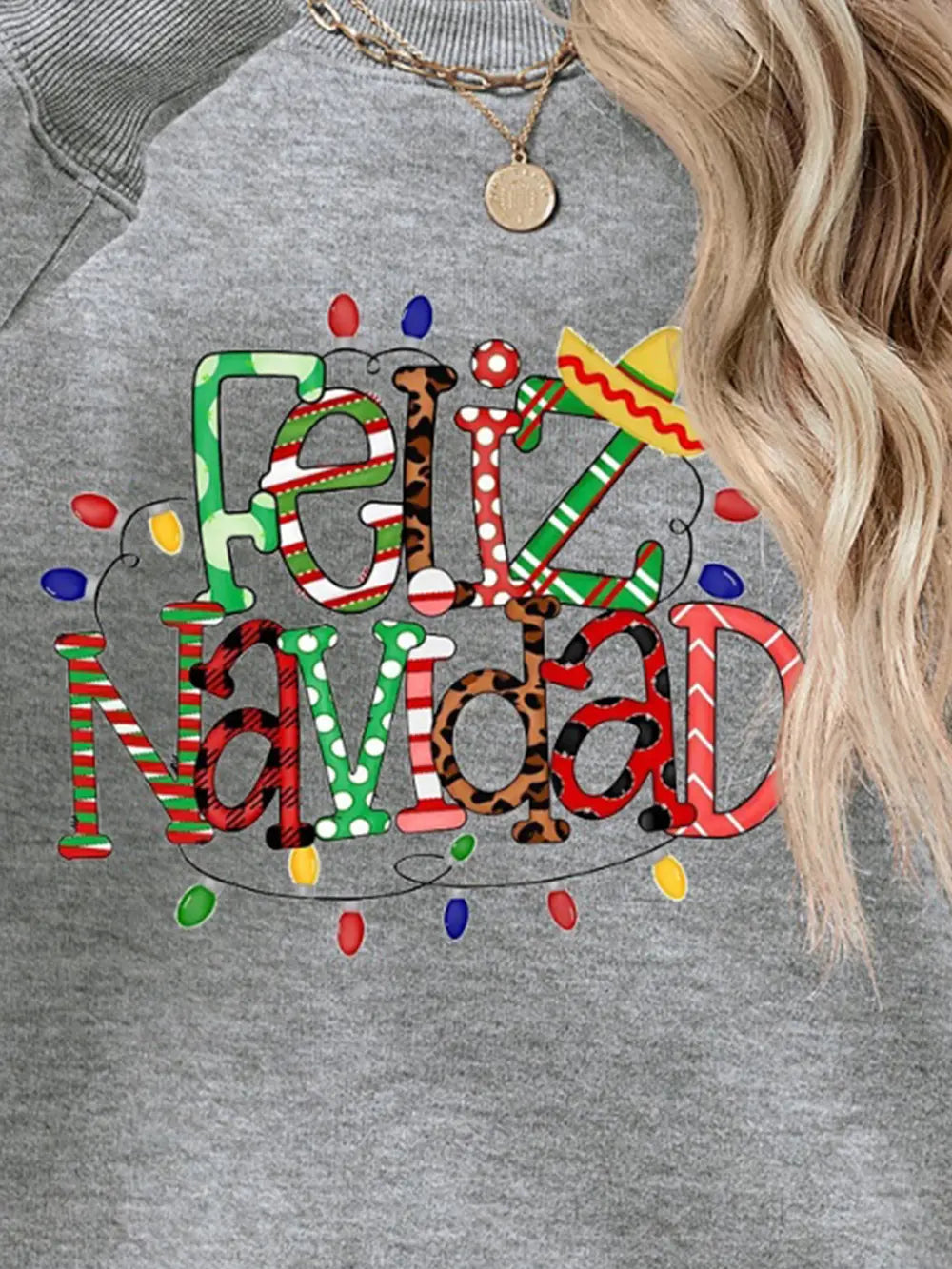 Fashorio FELIZ NAVIDAD Round Neck Drop Shoulder Sweatshirt