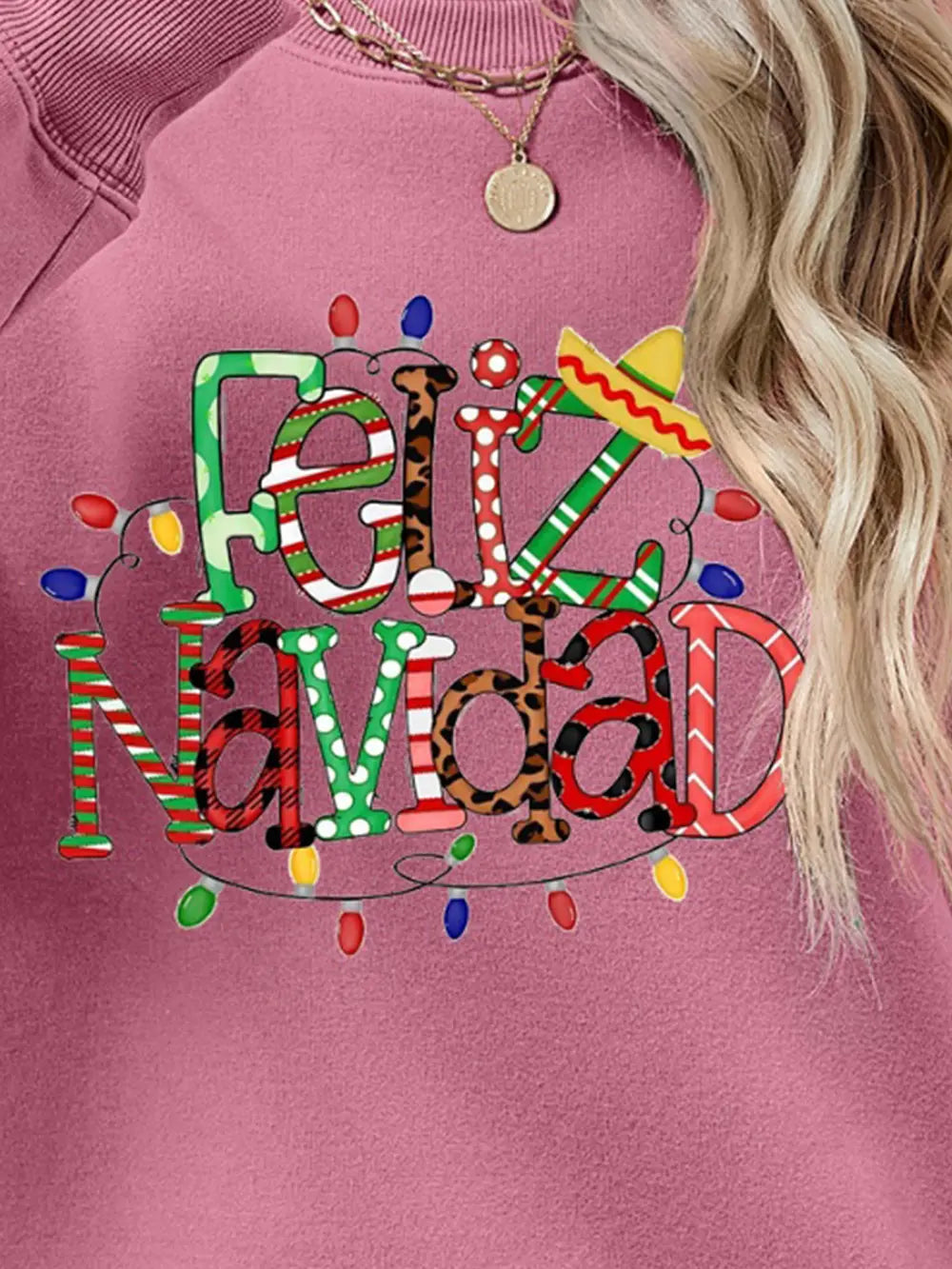 Fashorio FELIZ NAVIDAD Round Neck Drop Shoulder Sweatshirt