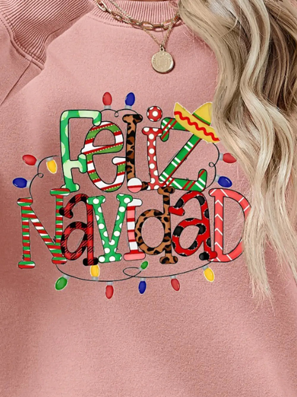 Fashorio FELIZ NAVIDAD Round Neck Drop Shoulder Sweatshirt