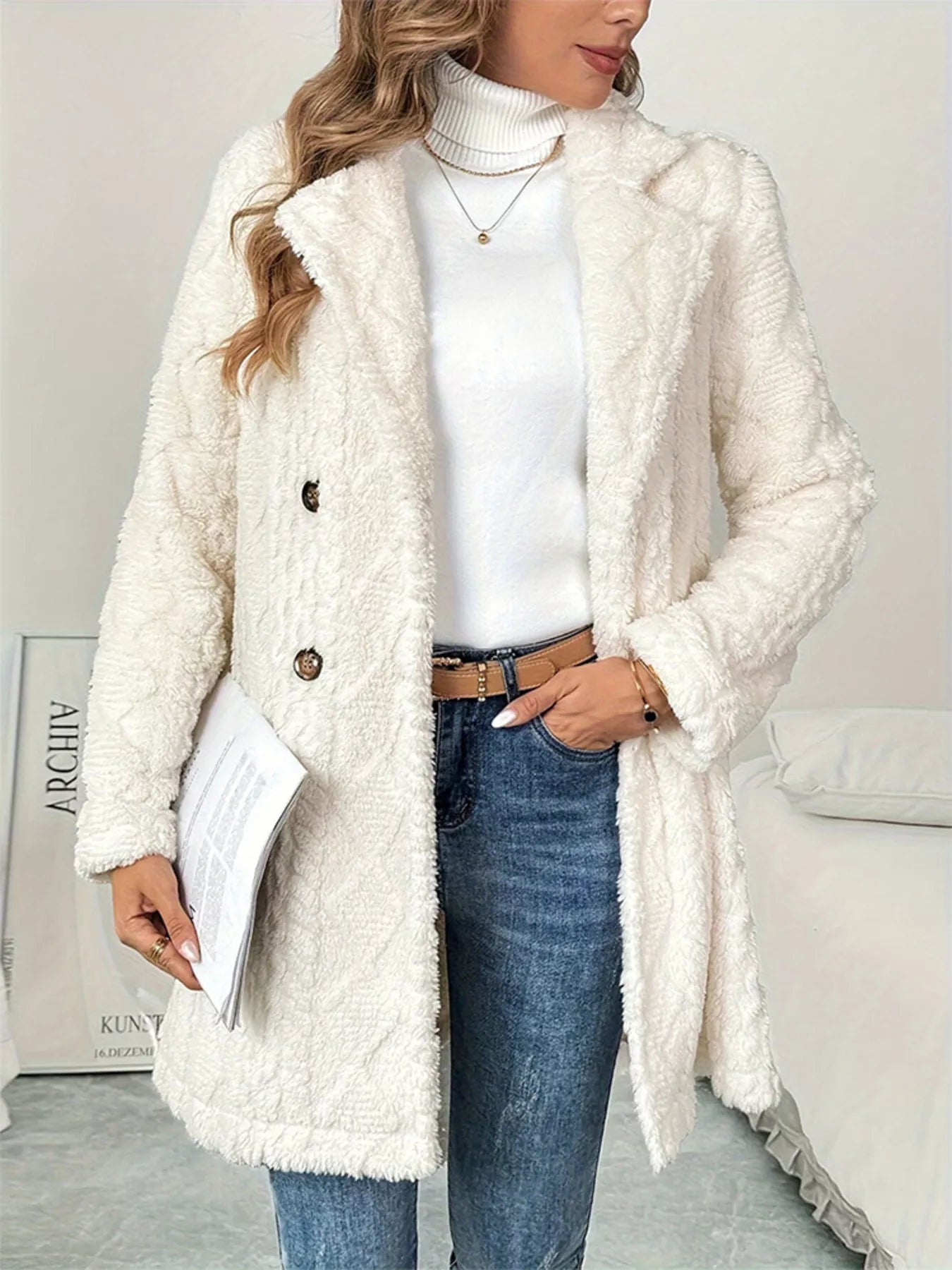 Fashorio Fleece Double-Breasted Longline Coat