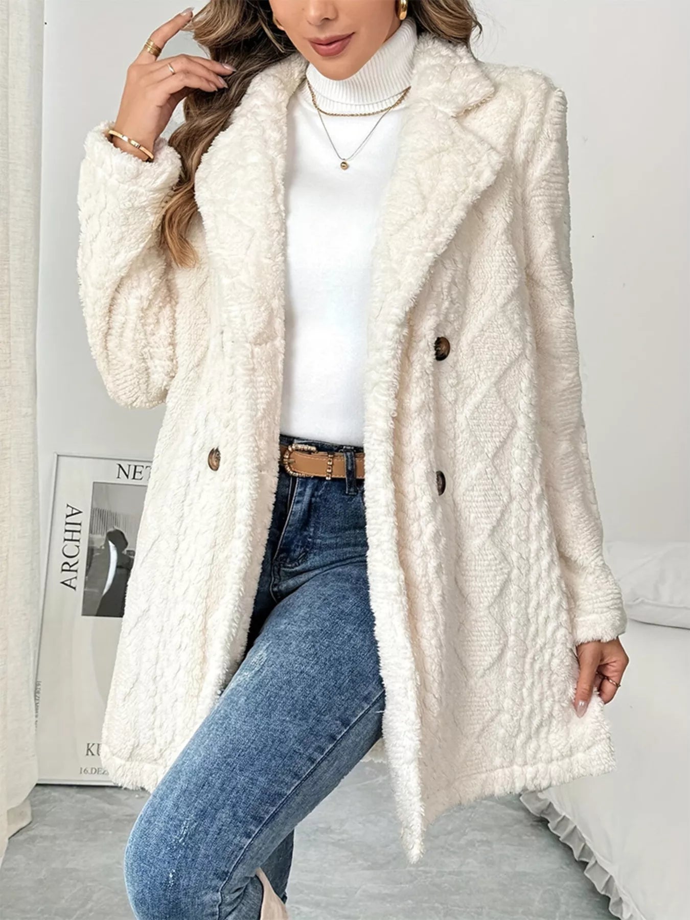 Fashorio Fleece Double-Breasted Longline Coat
