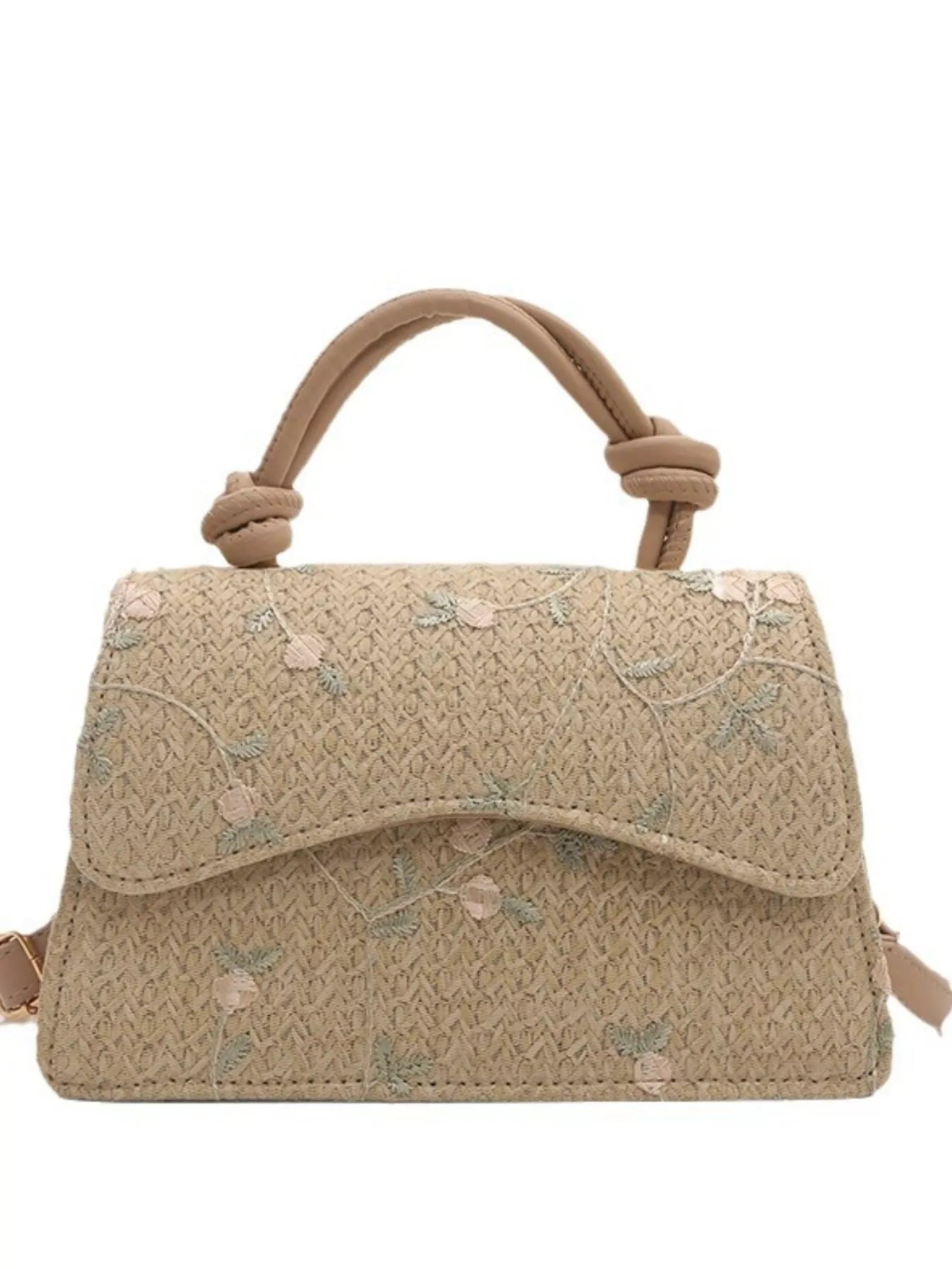 Fashorio Floral Embroidered Straw Woven Crossbody Bag