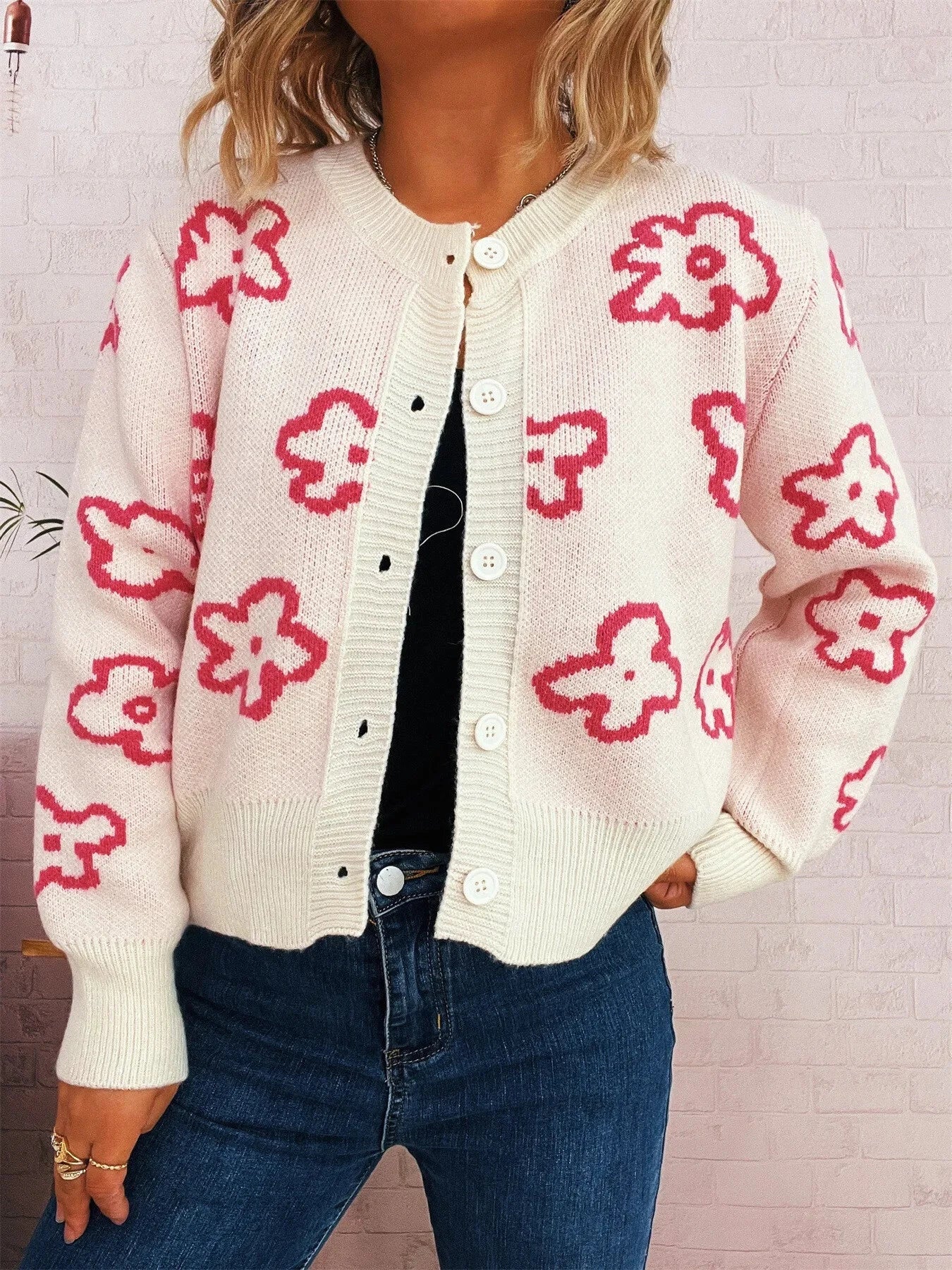 Fashorio Floral Pattern Button-Up Cardigan