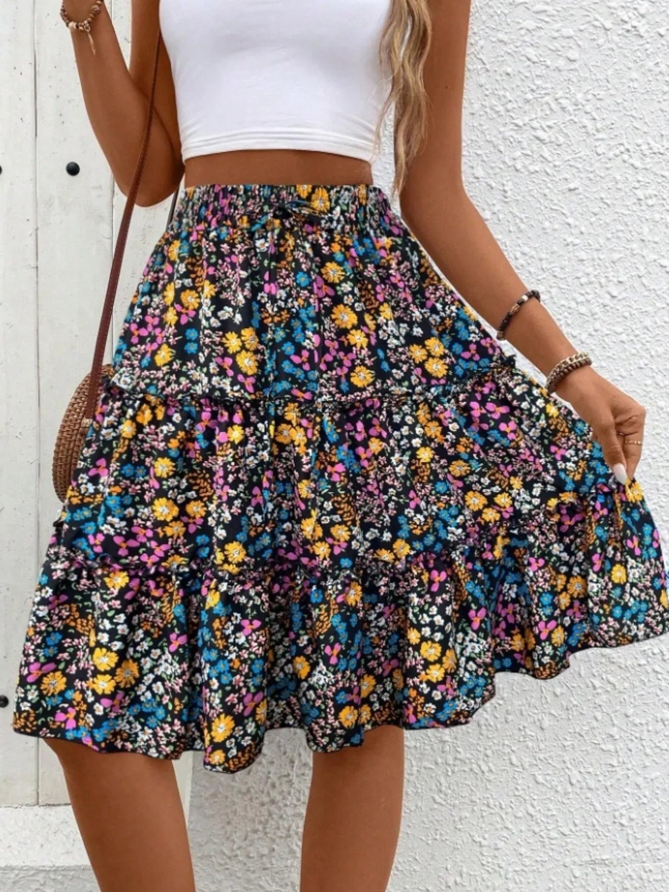 Fashorio Floral Print Midi Skirt