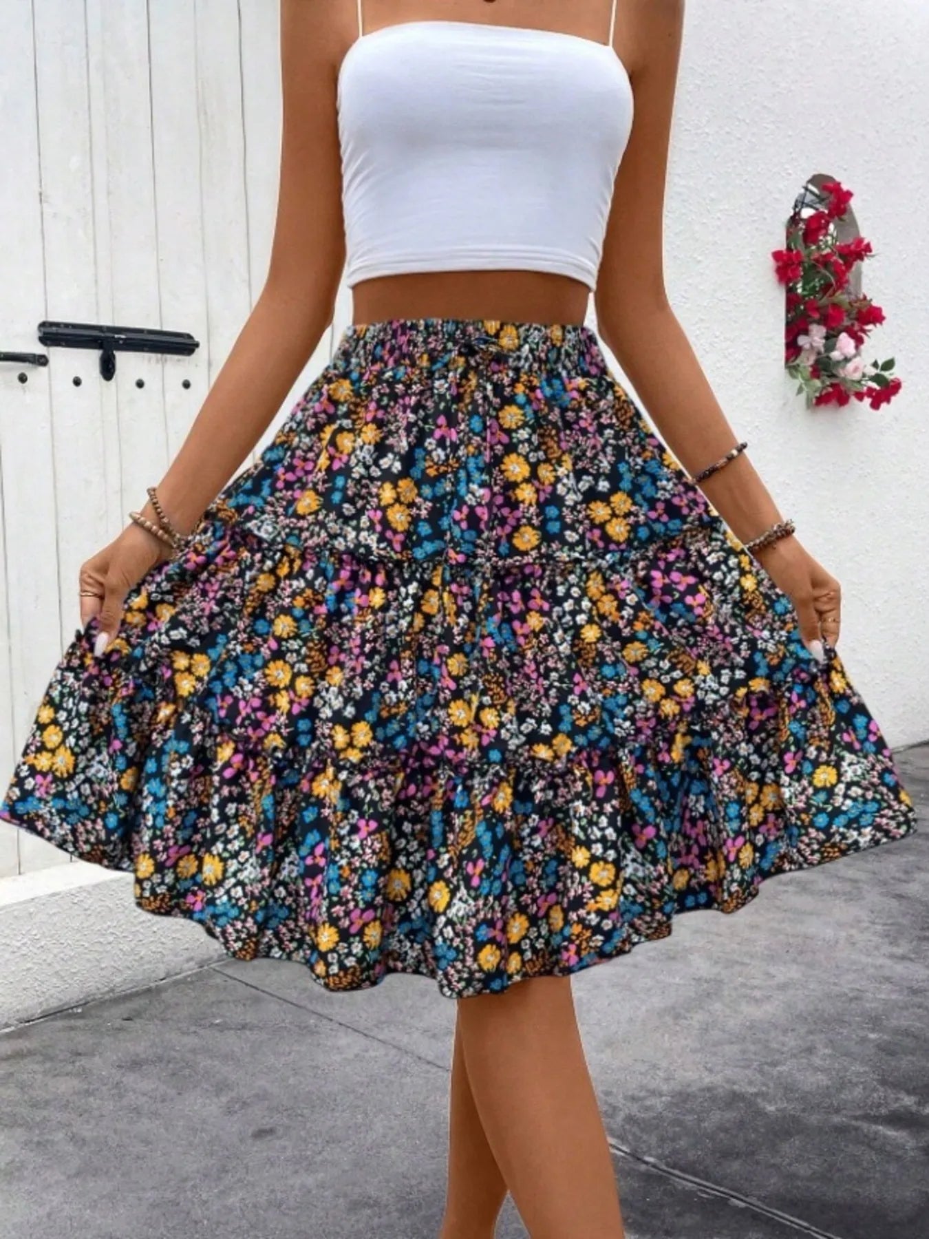 Fashorio Floral Print Midi Skirt