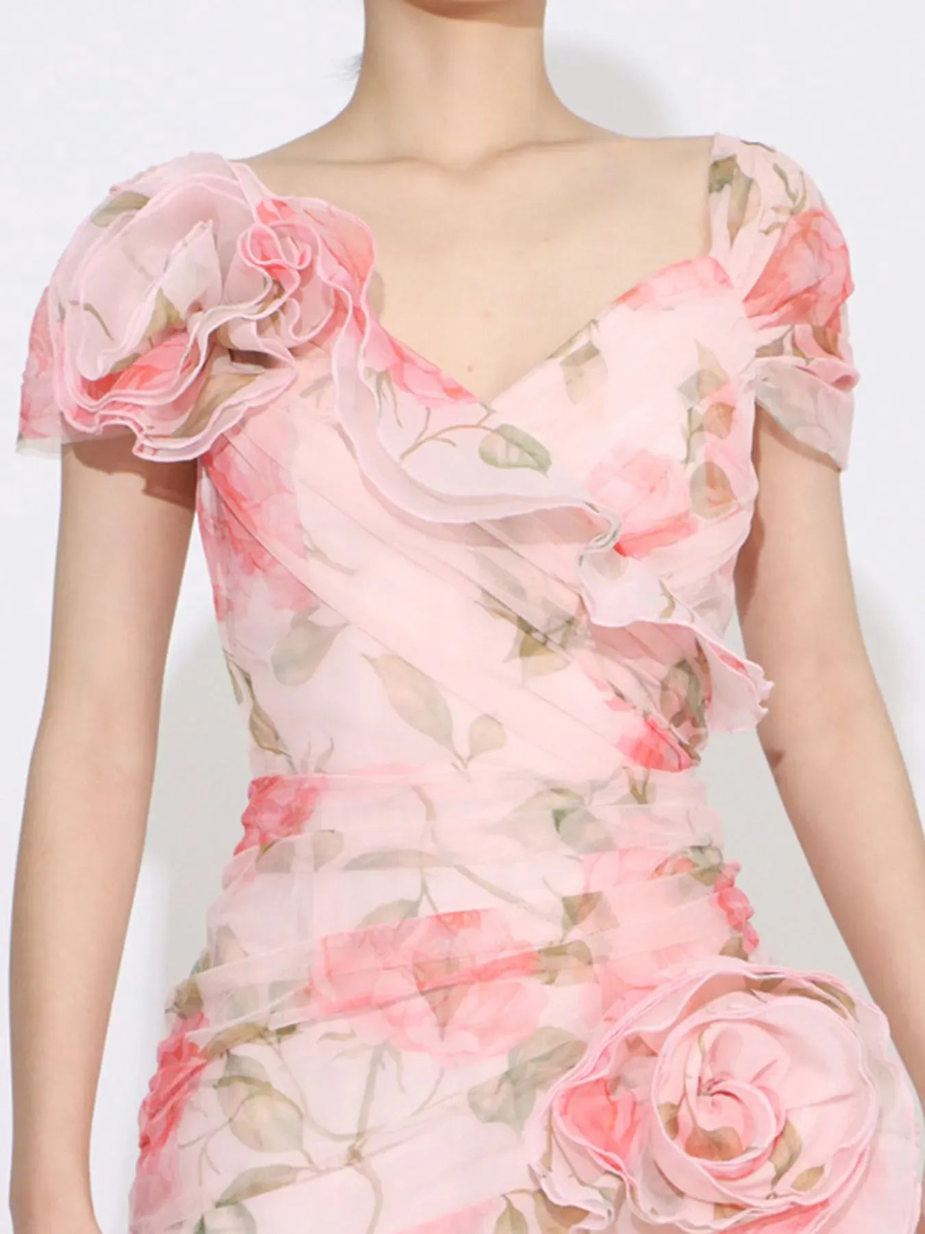 Fashorio Floral Ruffled Short Sleeve Maxi Dress