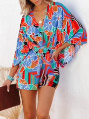 Fashorio Floral / S Oversized Tied Back Printed Romper