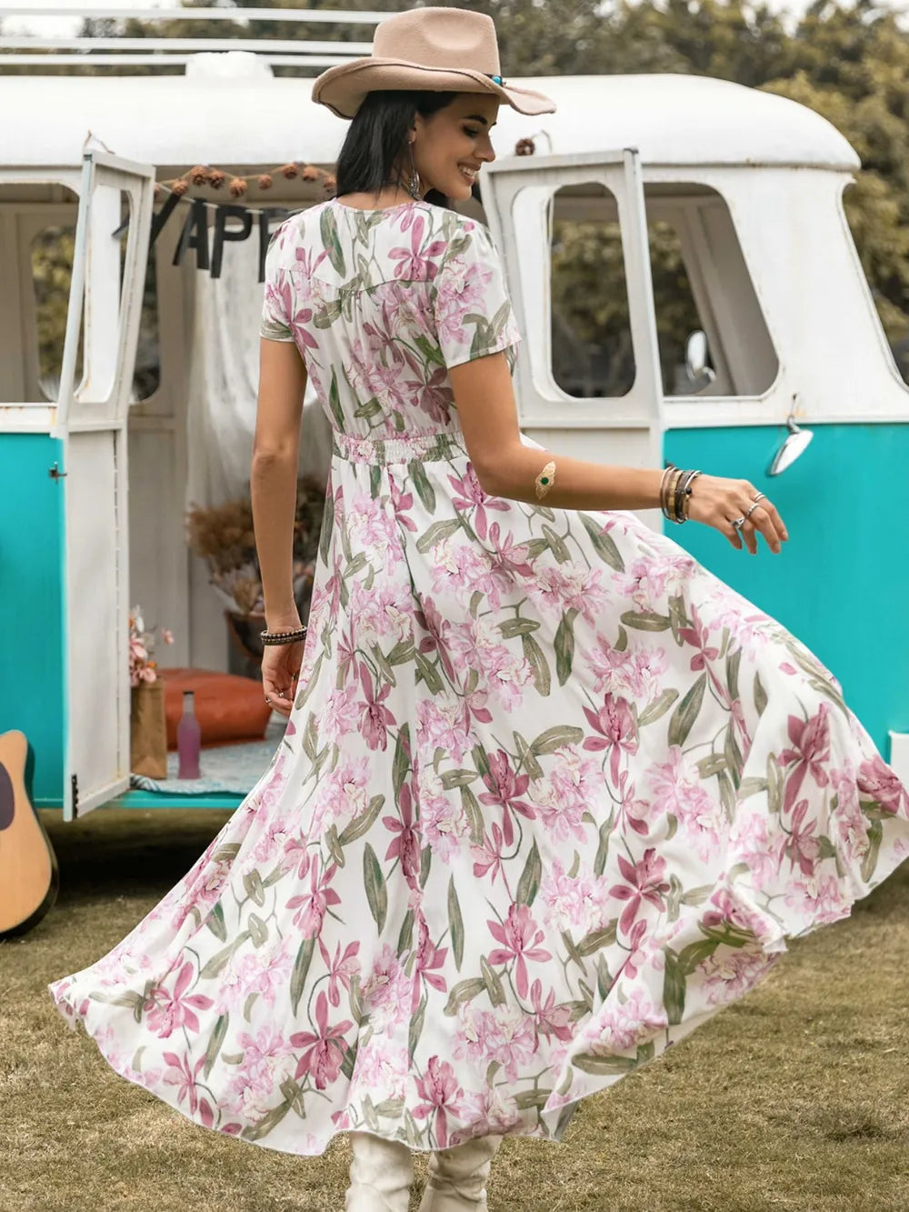 Fashorio Floral V-Neck Slit Dress