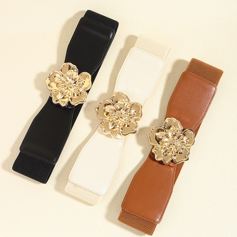 Fashorio Flower Alloy Buckle Elastic Belt