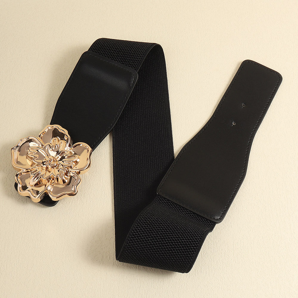 Fashorio Flower Alloy Buckle Elastic Belt