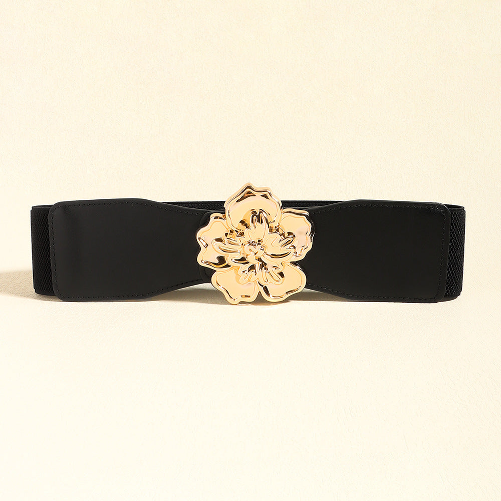 Fashorio Flower Alloy Buckle Elastic Belt