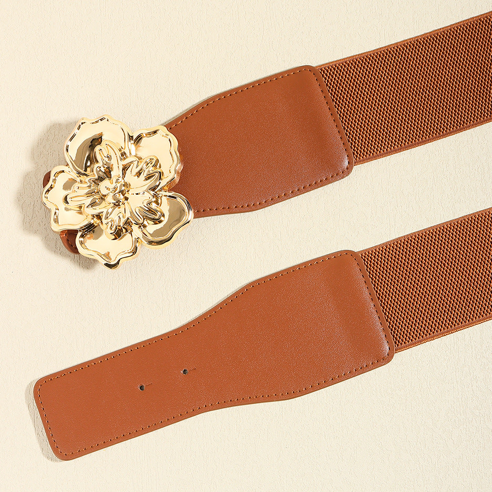 Fashorio Flower Alloy Buckle Elastic Belt