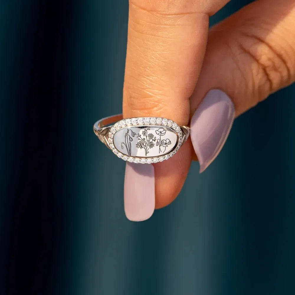 Fashorio Flower Epoxy Gum Oil Inlaid Zircon Ring