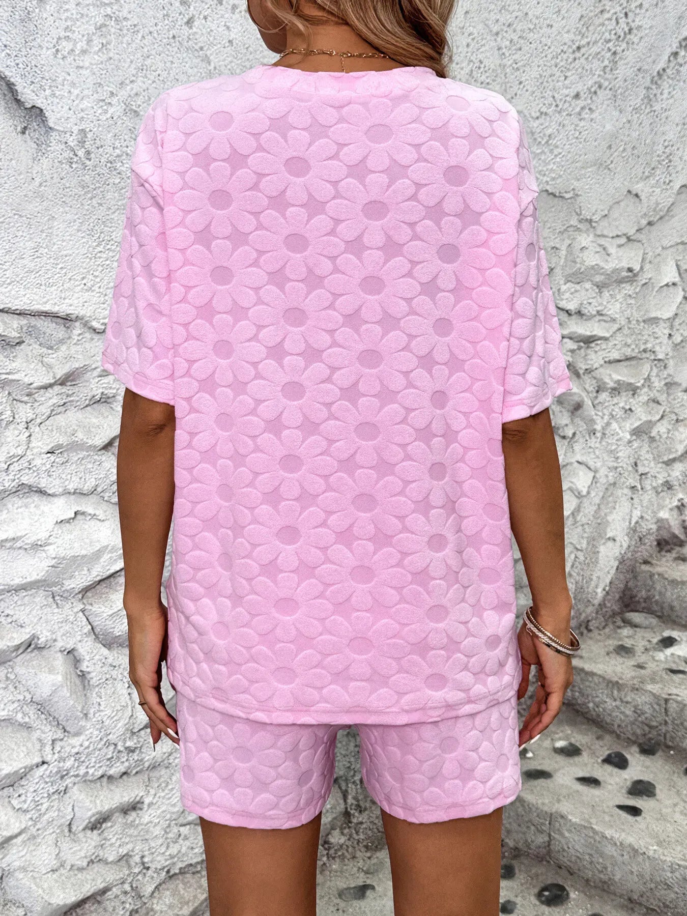 Fashorio Flower Round Neck Top and Shorts Lounge Set