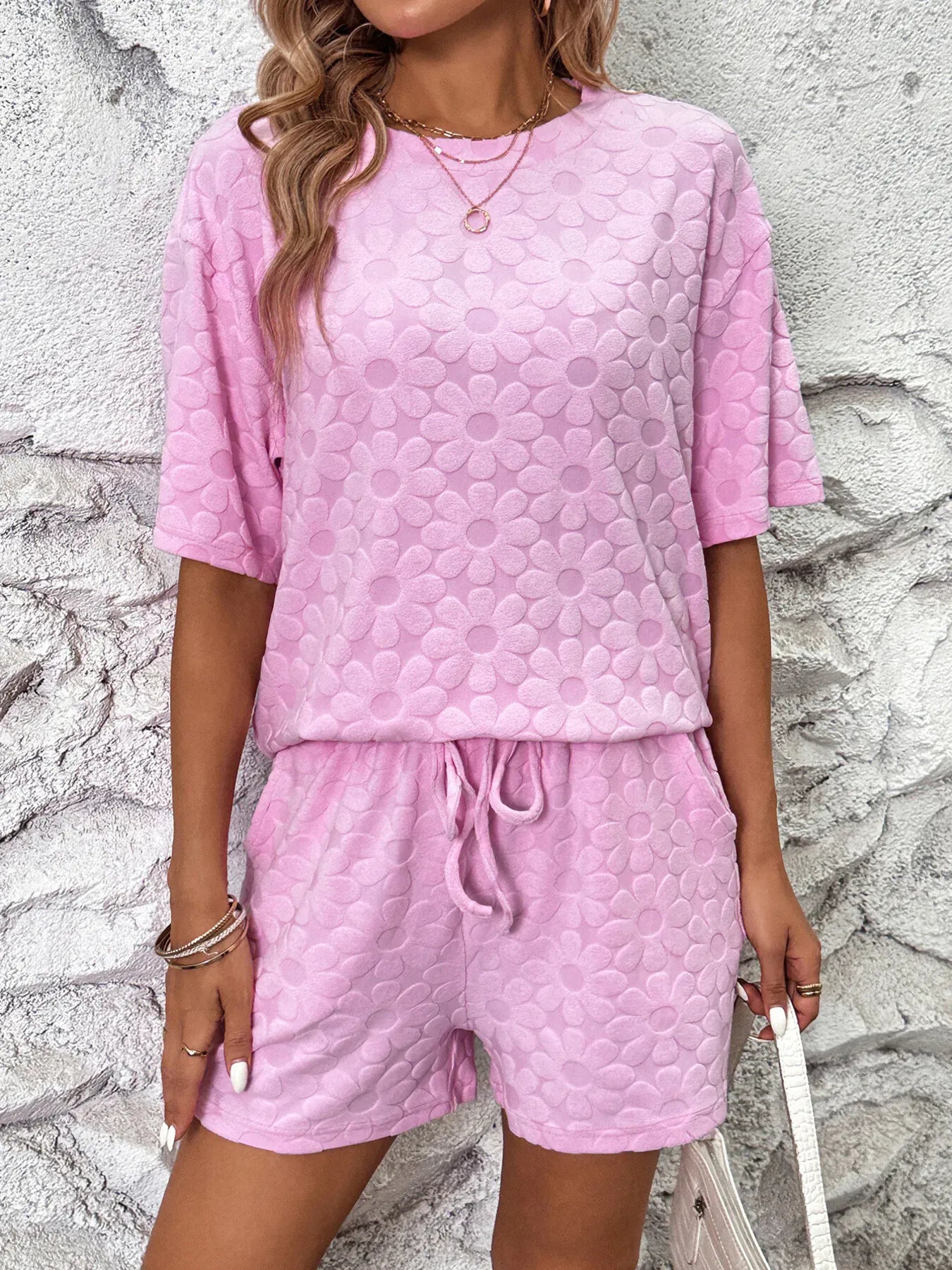 Fashorio Flower Round Neck Top and Shorts Lounge Set