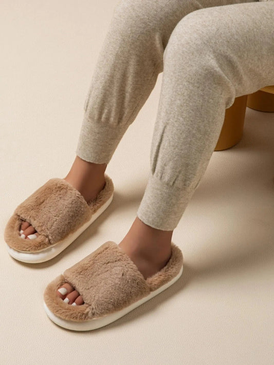 Fluffy Open Toe Comfort Slippers - Fashorio