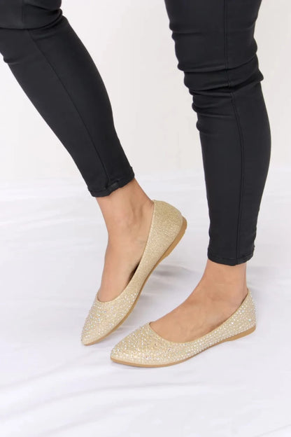 Forever Link Rhinestone Point Toe Flat Slip-Ons - Fashorio