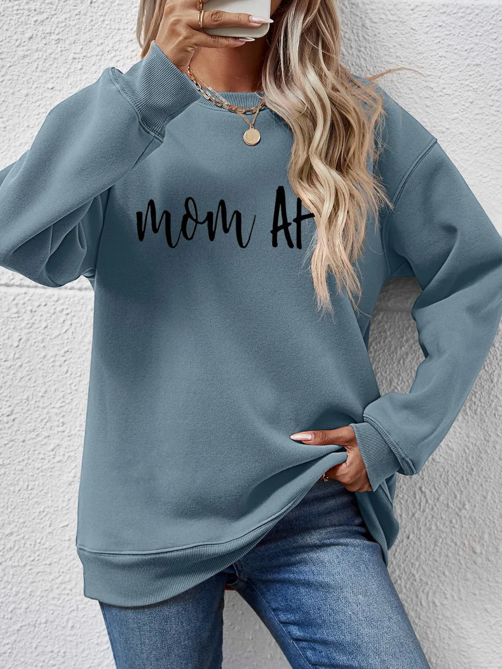 Fashorio French Blue / S Letter Graphic Dropped Shoulder Sweatshirt