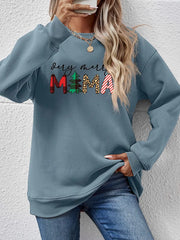 Fashorio French Blue / S Letter Graphic Round Neck Long Sleeve Sweatshirt