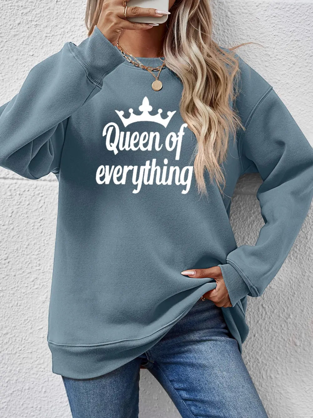 Fashorio French Blue / S QUEEN OF EVERYTHING Round Neck Sweatshirt