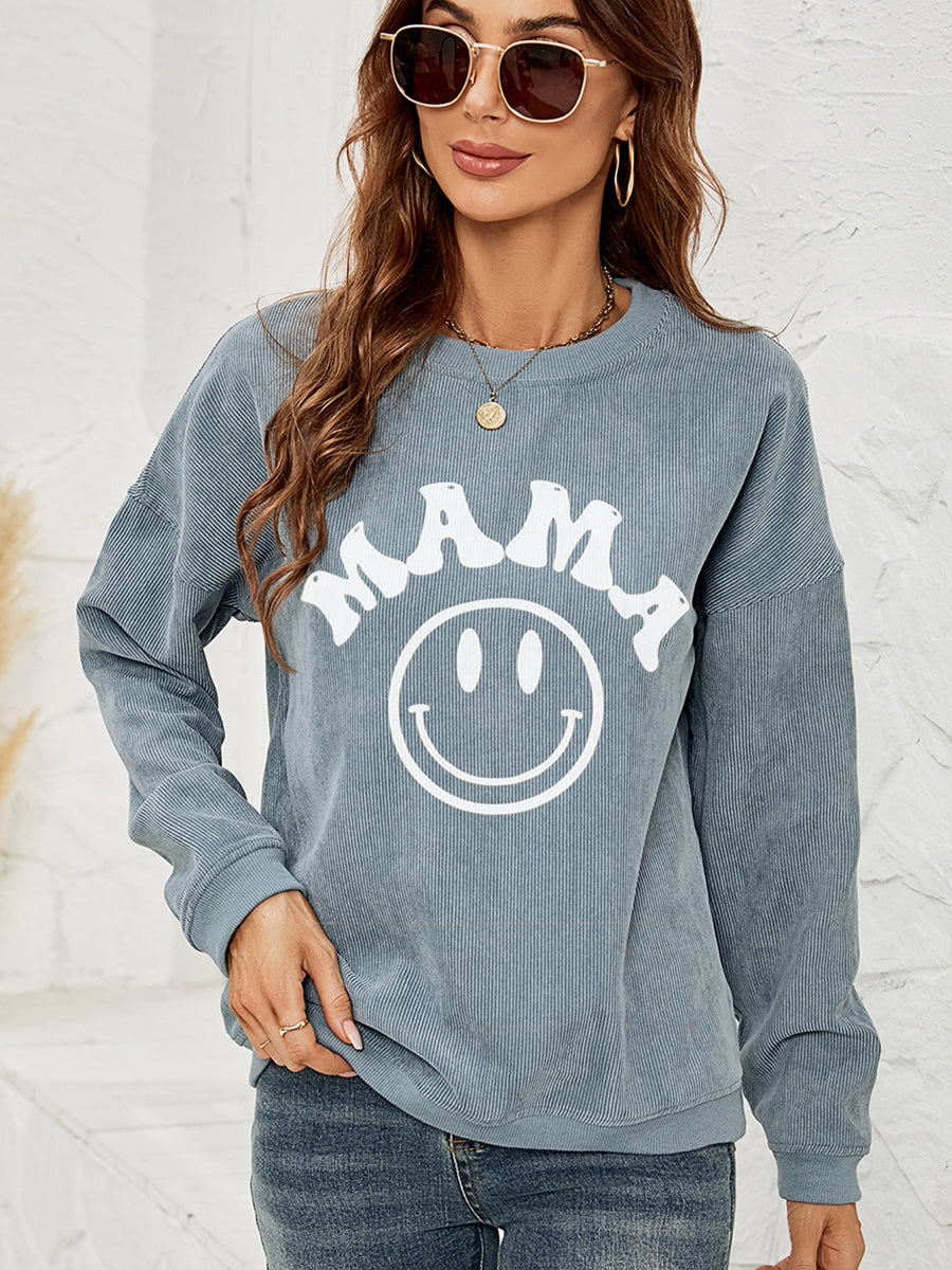Fashorio French Blue / S Round Neck Long Sleeve MAMA Graphic Sweatshirt