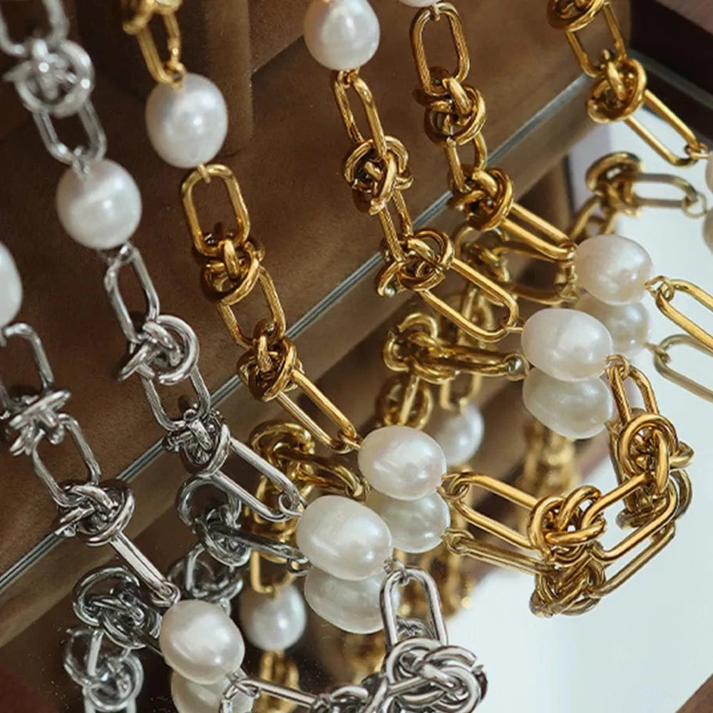 Fashorio Freshwater Pearl Titanium Steel Bracelet