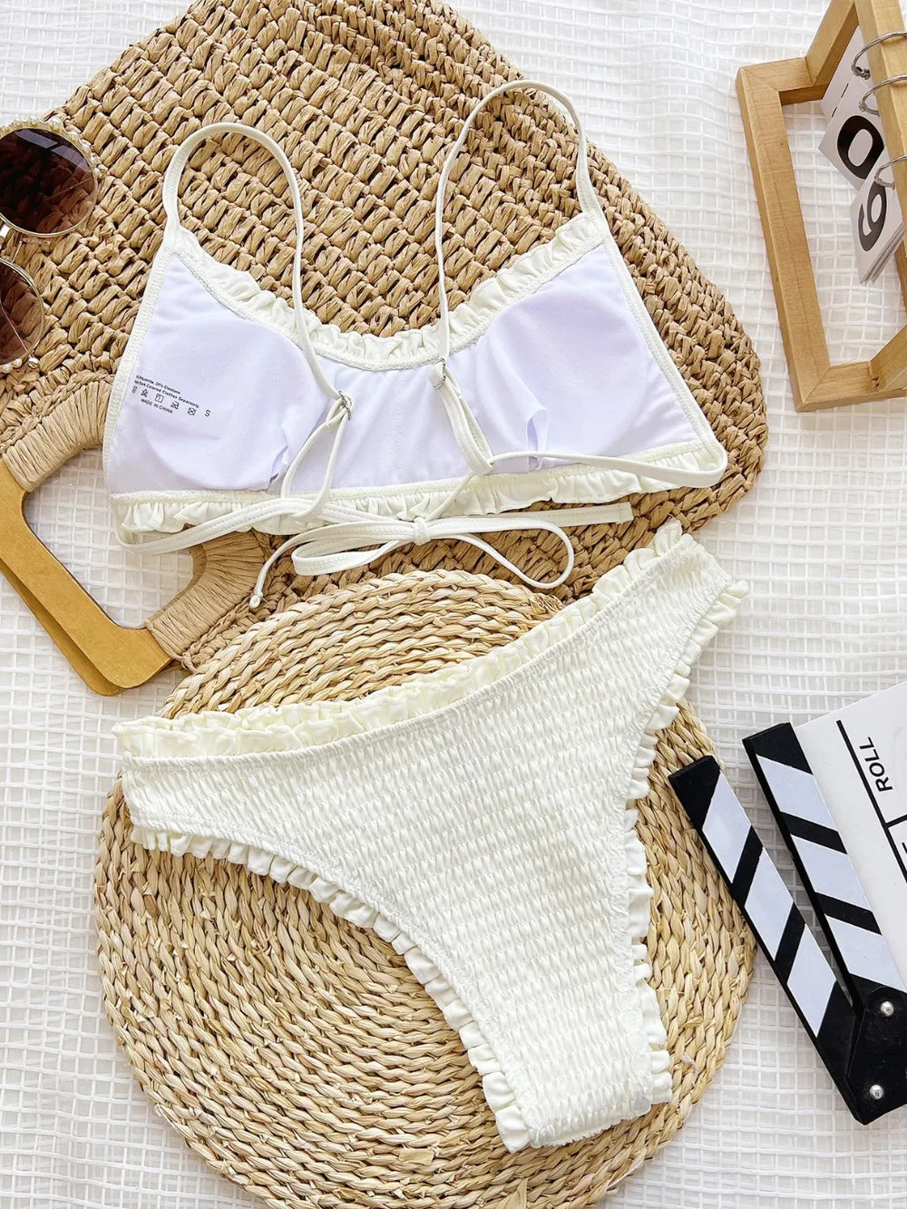 Fashorio Frill Textured Spaghetti Strap Two-Piece Swim Set