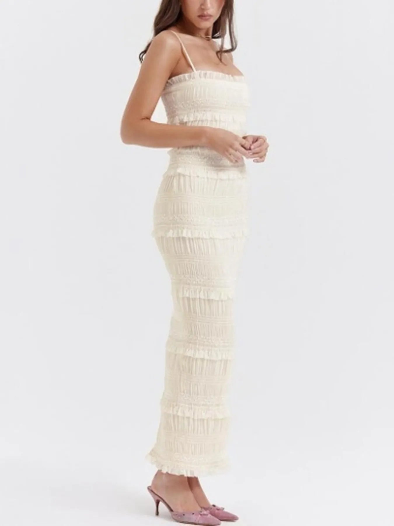 Fashorio Frill Tiered Textured Maxi Cami Dress