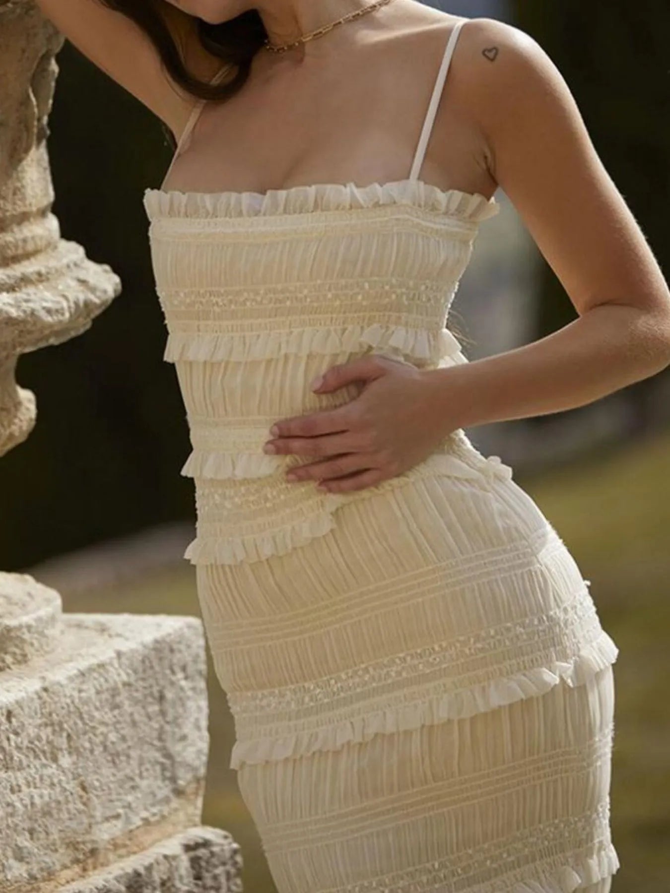 Fashorio Frill Tiered Textured Maxi Cami Dress