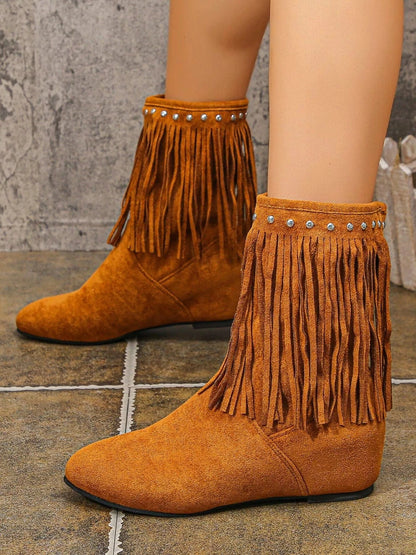 Fringe Boots with Studded Details - Fashorio