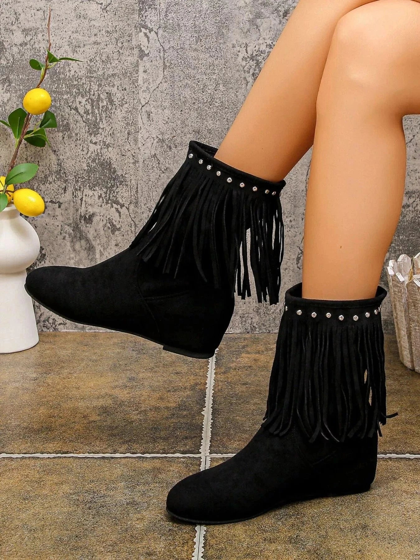 Fashorio Fringe Boots with Studded Details