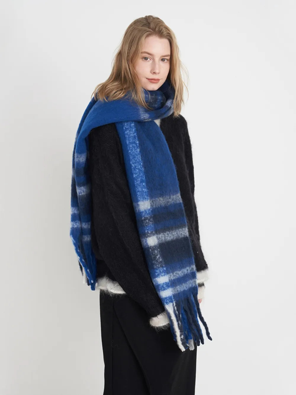 Fashorio Fringe Plaid Polyester Scarf