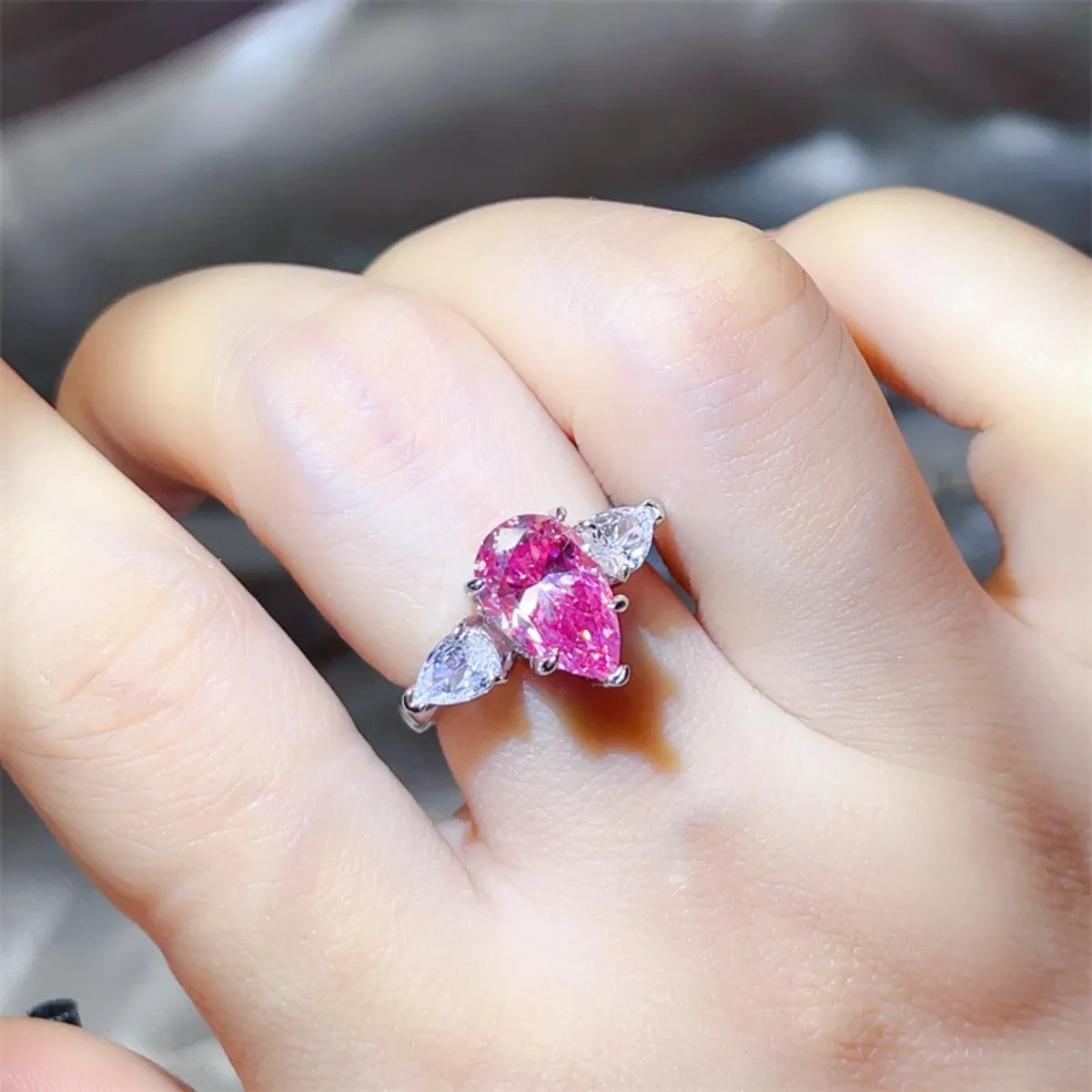 Fashorio Fuchsia Pink / 5 2 Carat 925 Sterling Silver Moissanite Ring