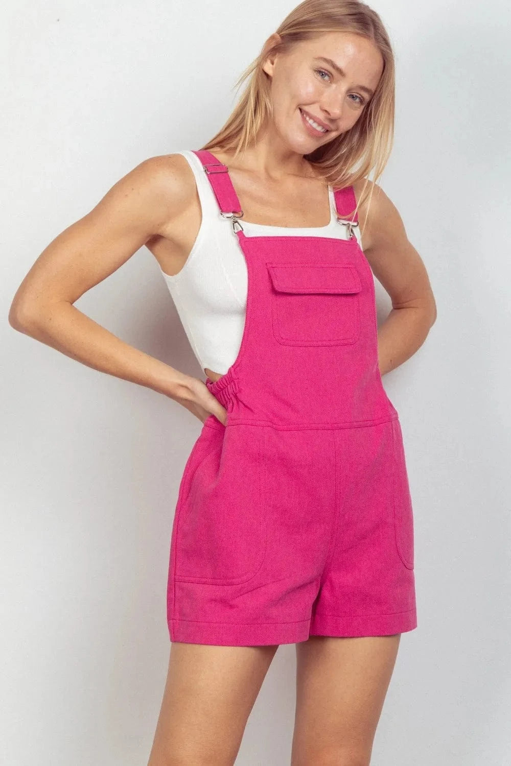 VERY J Adjustable Suspender Overalls with Pockets Fuchsia - Fashorio