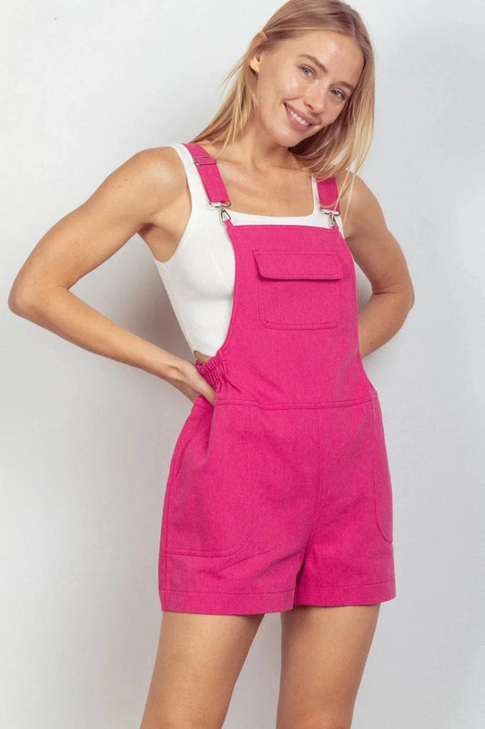 VERY J Adjustable Suspender Overalls with Pockets Fuchsia - Fashorio