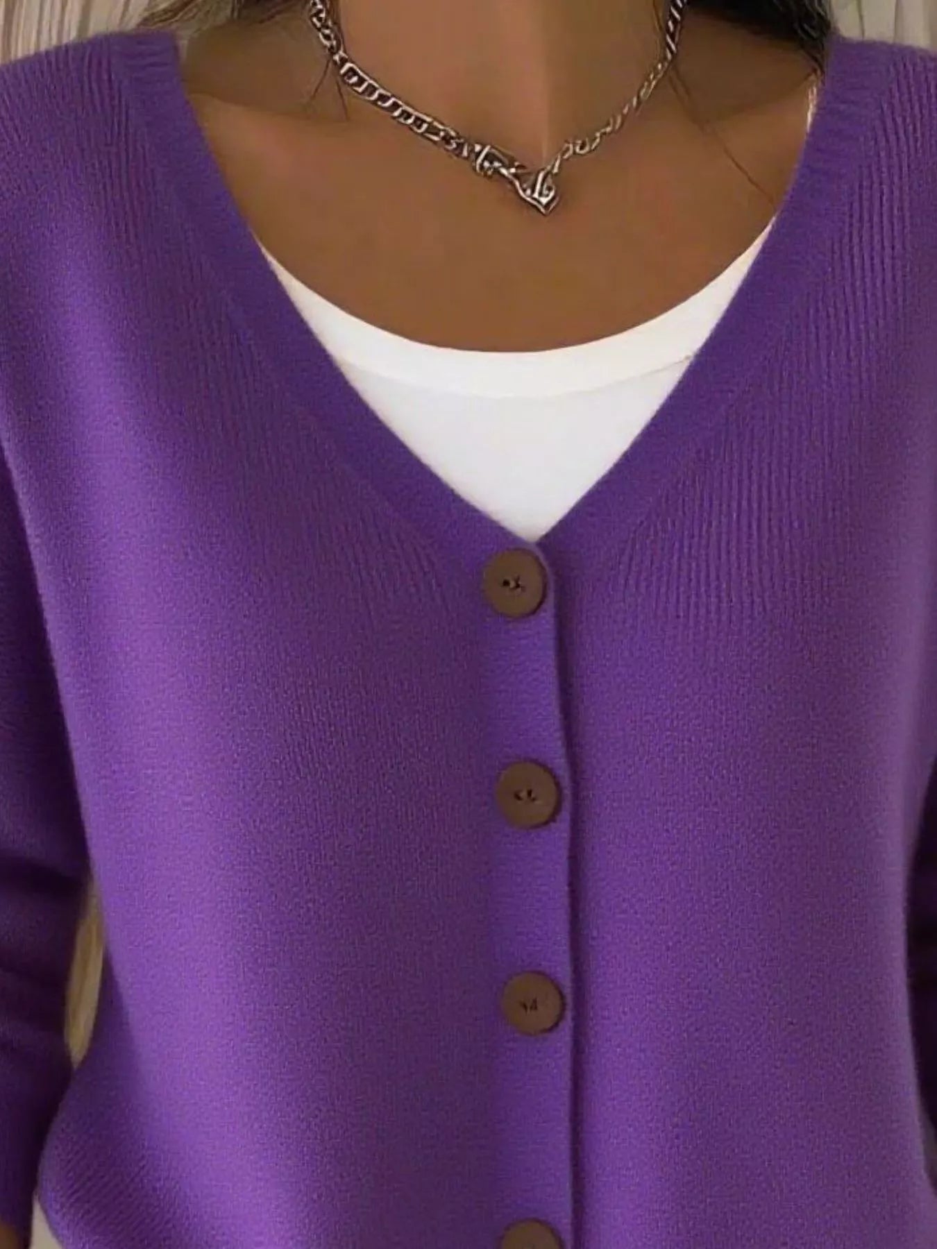 Fashorio Full Size Button-Front V-Neck Cardigan Plus Size