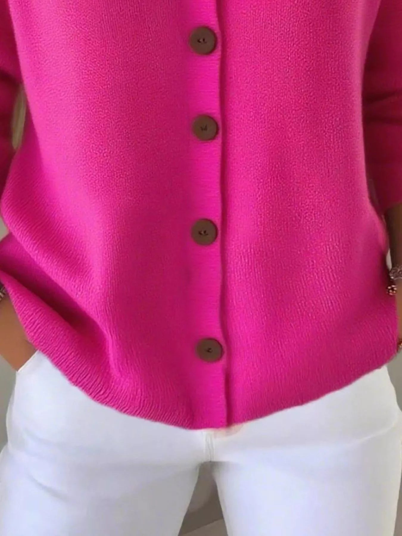 Fashorio Full Size Button-Front V-Neck Cardigan Plus Size